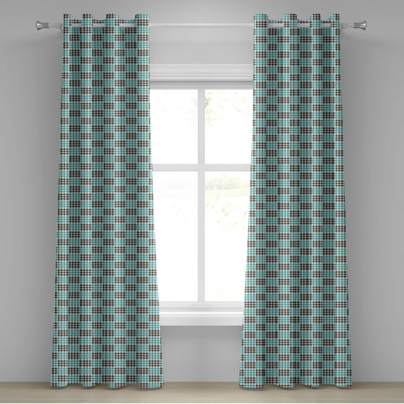 Ambesonne Plaid Grommet Curtain, Bicolor Checkered Retro, 50" x 96", Dark Brown Seafoam White