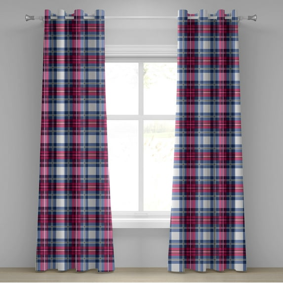 Ambesonne Plaid Grommet Curtain, Pink and Blue Tartan, 50" x 120", Blue Pink Grey