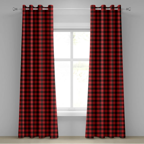Ambesonne Plaid Grommet Curtain, Retro Lumberjack Buffalo, 50" x 84", Orange Black