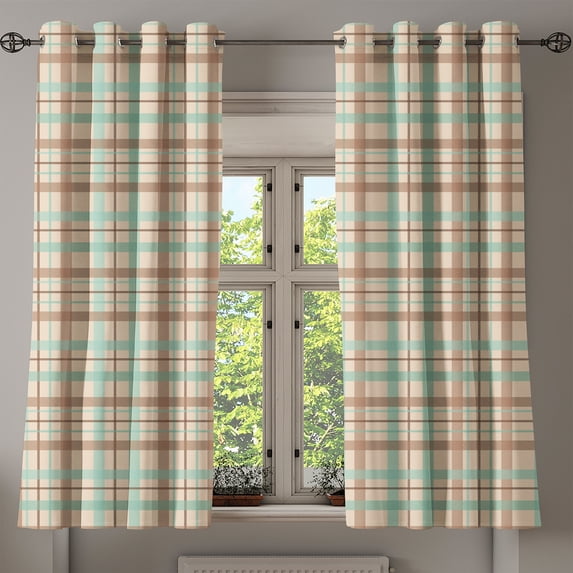 Ambesonne Plaid Grommet Curtain, Scottish Country Tartan, 50" x 63", Brown Mint Green Beige