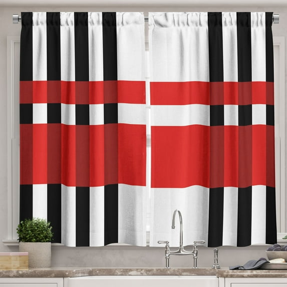 Ambesonne Plaid Kitchen Curtains, Geometric Tartan Pattern Art, 55"x39", Charcoal Grey Dark Pink