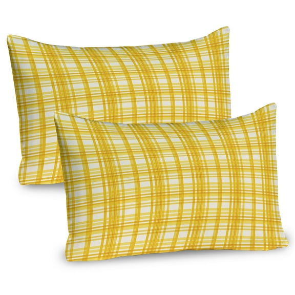 Ambesonne Plaid Pillow Sham 2 Pack, Yellow Retro Checkered Stripe, 36"x20", Earth Yellow and Ivory