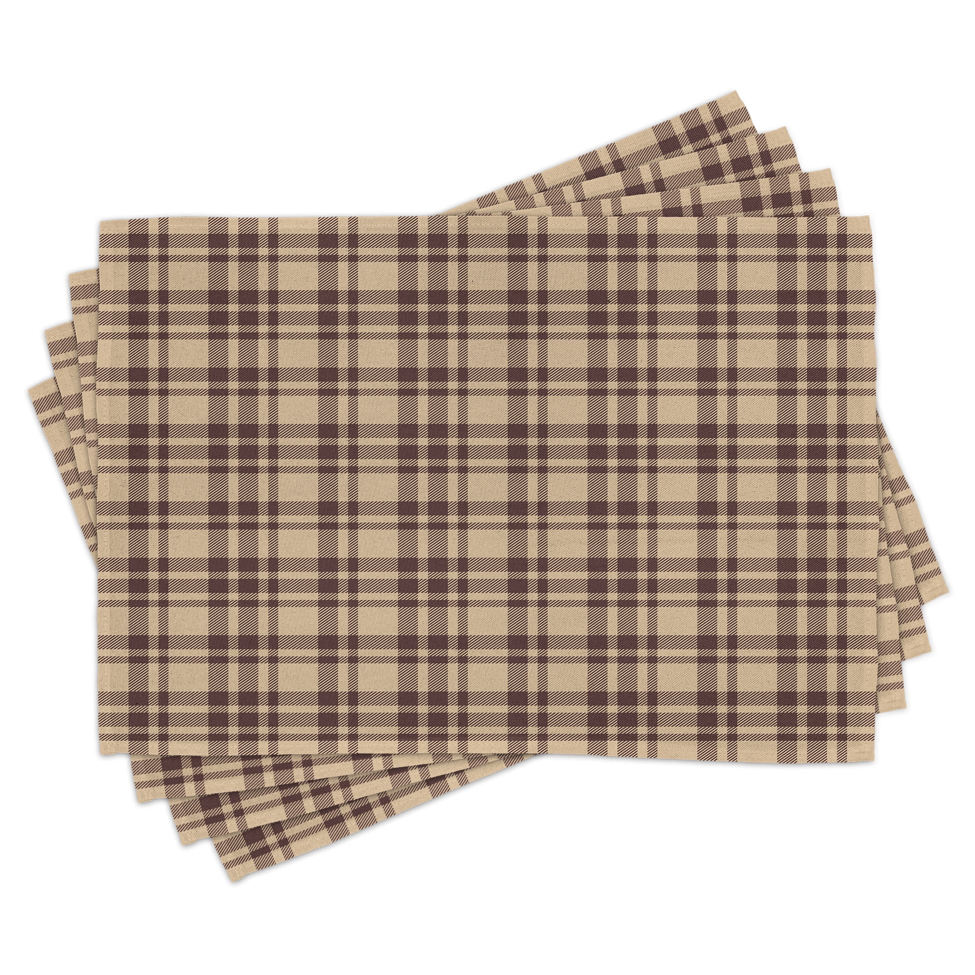 Tan and Brown Plaid Polyester Canvas Place Mats Set of 4