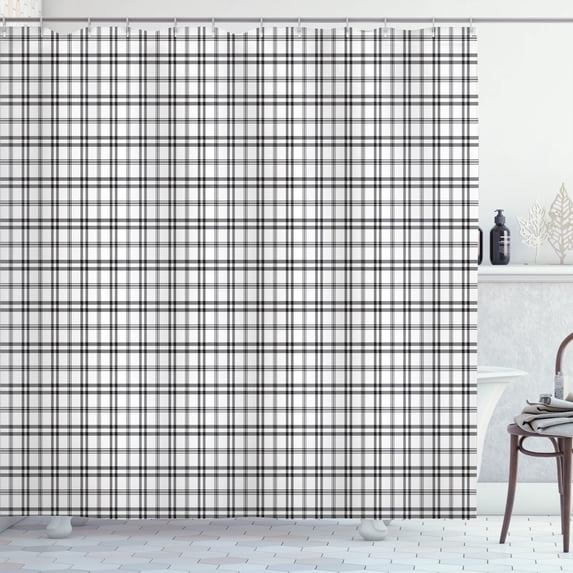Ambesonne Plaid Shower Curtain, Abstract Monochrome Ornament, 69"Wx84"L, Charcoal Grey White