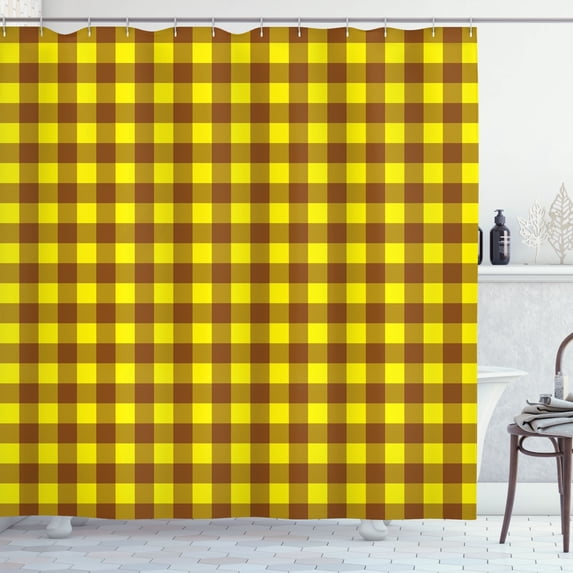 Ambesonne Plaid Shower Curtain, Lumberjack Buffalo Checks Art, 69"Wx70"L, Chocolate and Yellow