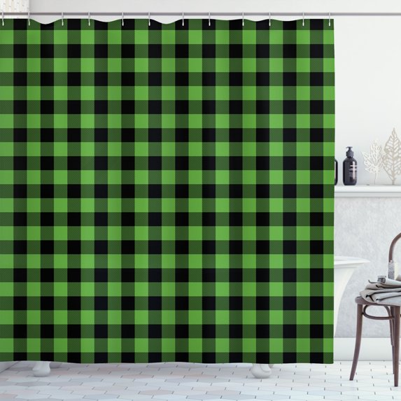 Ambesonne Plaid Shower Curtain, Lumberjack Buffalo Checks Art, 69"Wx75"L, Shamrock Green and Black