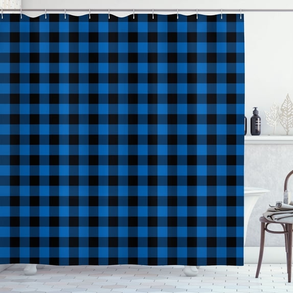 Ambesonne Plaid Shower Curtain, Lumberjack Buffalo Checks Art, 69"Wx84"L, Royal Blue and Black