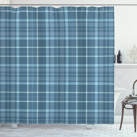 Ambesonne Plaid Shower Curtain, Rhythmic Rustic Checkered, 69"Wx70"L, Slate Blue and Blue Grey
