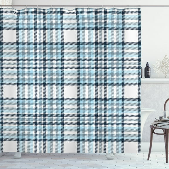 Ambesonne Plaid Shower Curtain, Traditional Squares Lines, 69"Wx70"L, White and Blue Grey