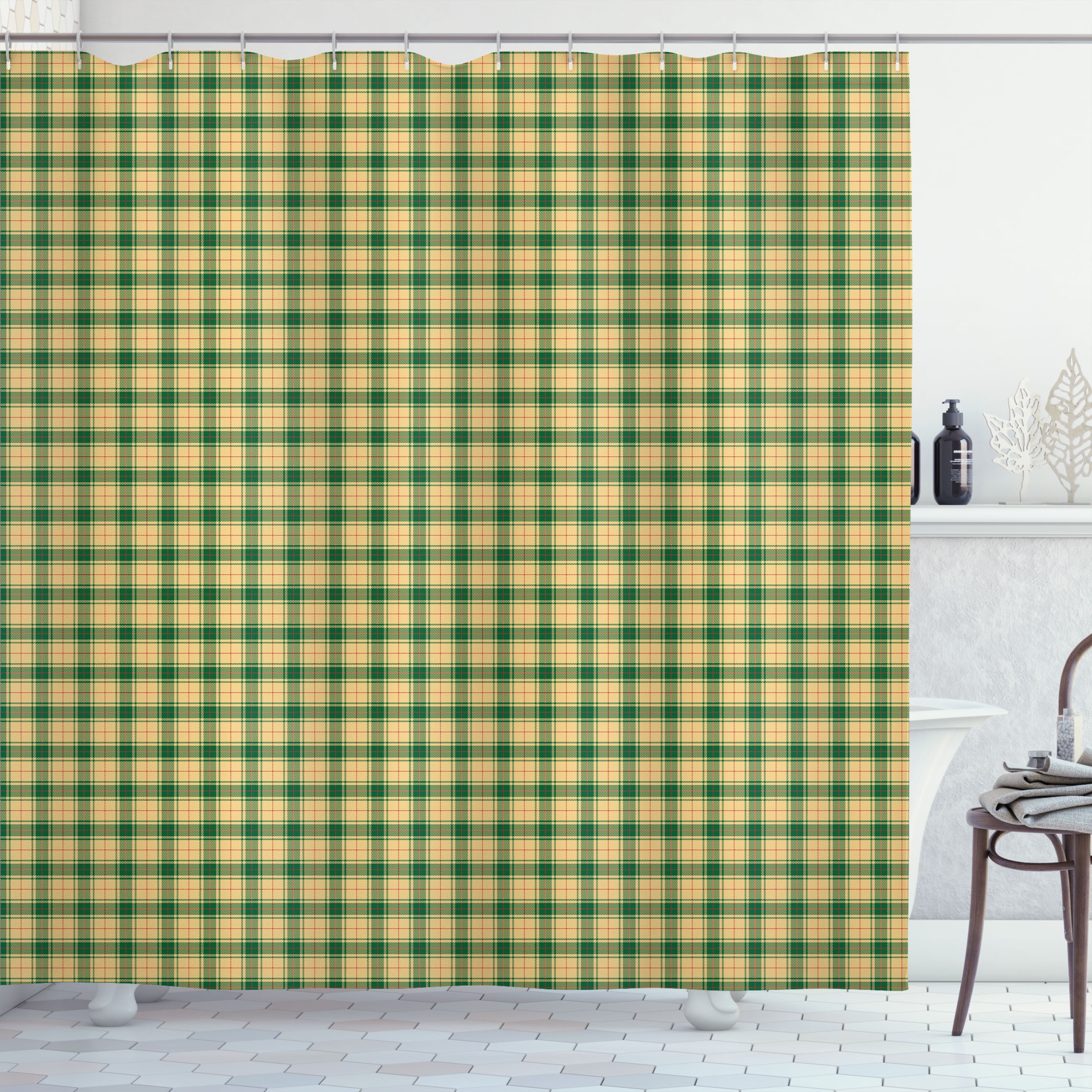 East Urban Home East Urban Home Plaid Shower Curtain Traditional Argyle Green Multicolor