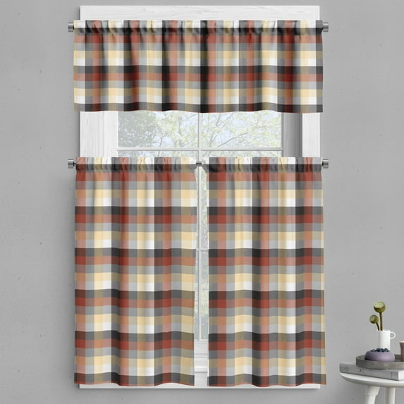 Ambesonne Plaid Valance & Curtain, Colorful Quilt Motif Abstract, 55"x45", Multicolor
