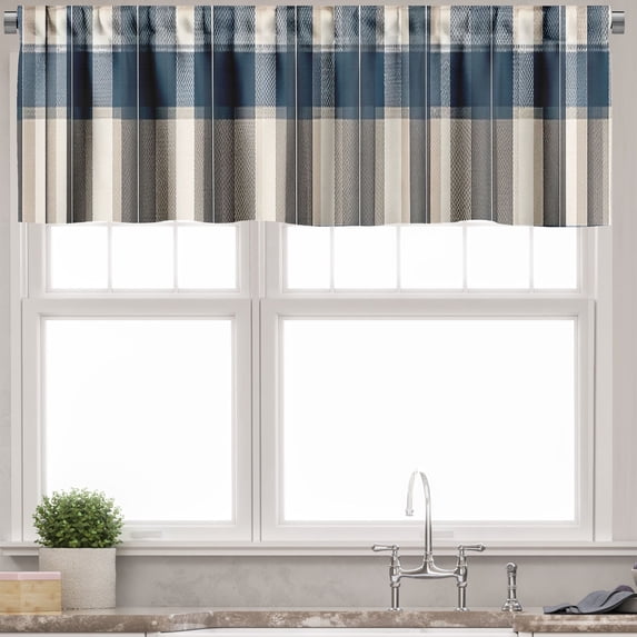 Ambesonne Plaid Valance Pack of 2, Classic Timbermen Pattern Art, 42"X18", Petrol Blue Eggshell