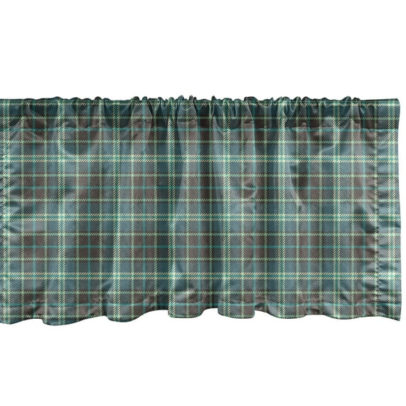 Ambesonne Plaid Valance Pack of 2, Vintage Tartan Squares Retro, 42"X18", Grey Teal and Pale Green
