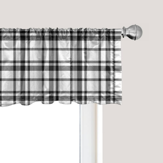 Ambesonne Plaid Window Valance, Black and White Grid, 54" X 18", Black White