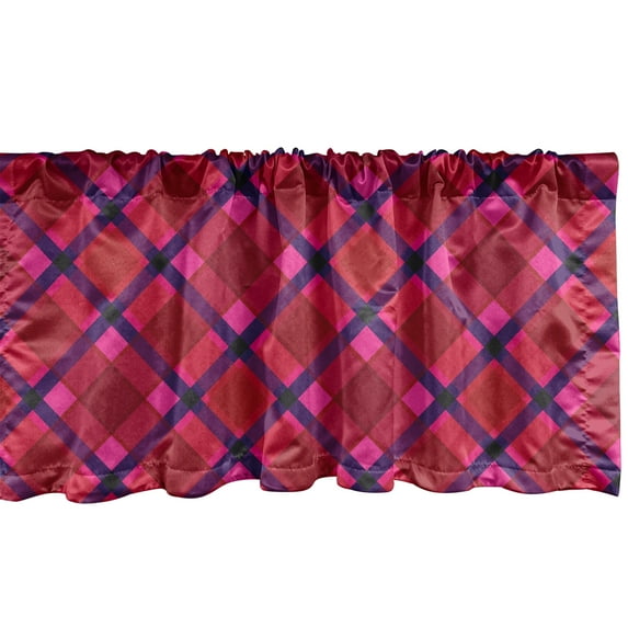 Ambesonne Plaid Window Valance, Diagonal Checkered Retro Art, 42" x 12", Green Magenta Quartz