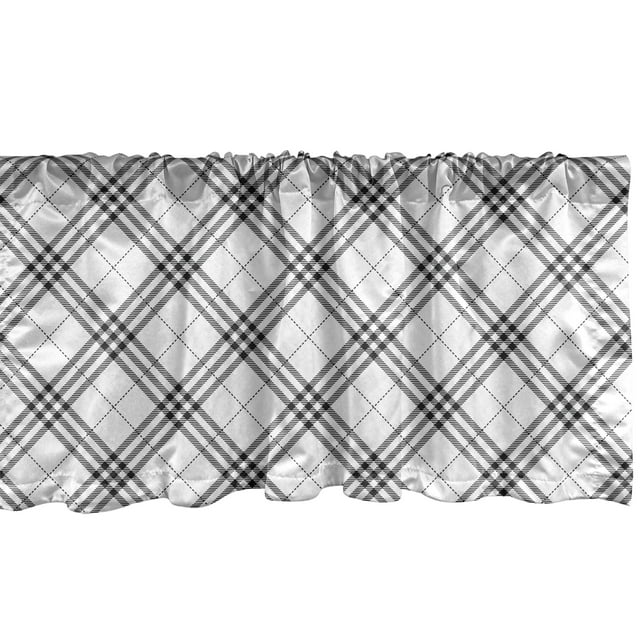 Ambesonne Plaid Window Valance, Monochrome and Diagonal, 54" X 18", Black White