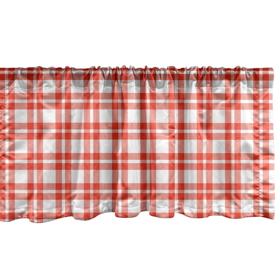 Ambesonne Plaid Window Valance, Retro-Modern Checkered, 42" x 12", Orange White