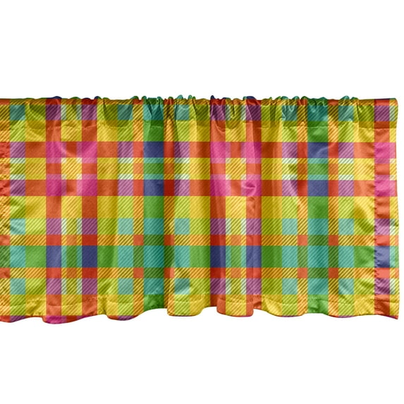 Ambesonne Plaid Window Valance, Scotish Tartan Motif Pattern, 42" x 12", Vermilion and Dark Indigo