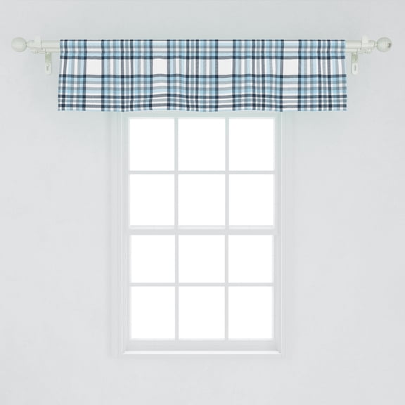 Ambesonne Plaid Window Valance, Traditional Squares Lines, 54" X 12", White and Blue Grey