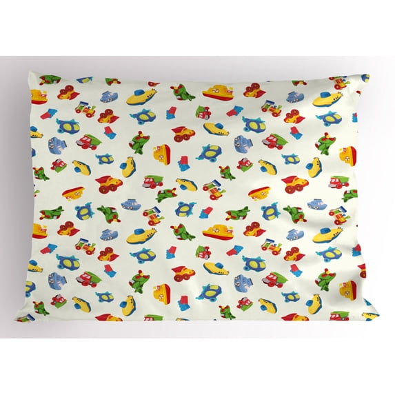 Ambesonne Plane Pillow Sham, Airplane Boat Ship Cars, 36" X 20", Multicolor