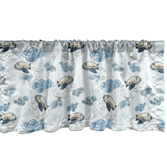 Ambesonne Plane Window Valance, Airplanes and Clouds, 54" X 12", Dark Blue Grey Eggshell