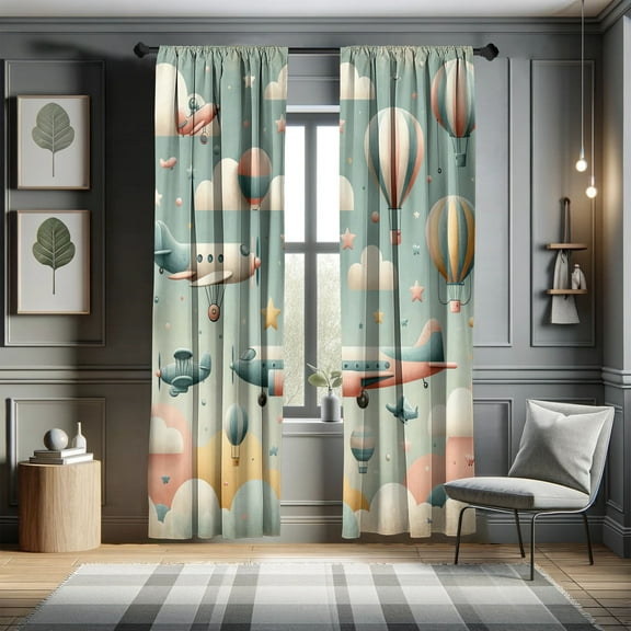 Ambesonne Planes Curtains, Cartoon Sky Scene Aircrafts, Pair of 28"x84", Pale Teal Blush Off White