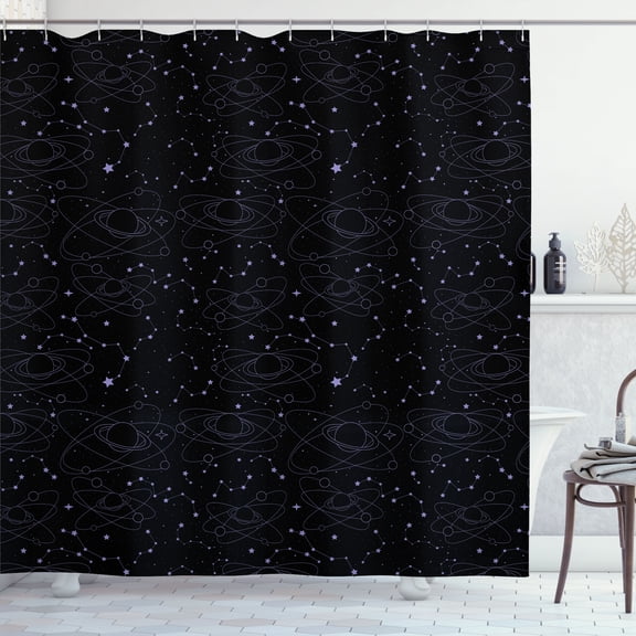 Ambesonne Planet Shower Curtain, Space Star Clusters Artwork, 69"Wx84"L, Ceil Blue and Charcoal Grey
