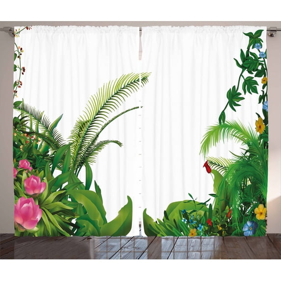 Ambesonne Plant Curtains 2 Panel Set, Tropical Plants Exotic, 108" x 63", Green Multicolor