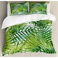thumbnail image 1 of Ambesonne Plant Duvet Cover Set, Watercolor Tropical Palm Leaves Colorful Illustration Natural Feelings, Decorative 3 Piece Bedding Set with 2 Pillow Shams, Queen Size, Lime Green, 1 of 3