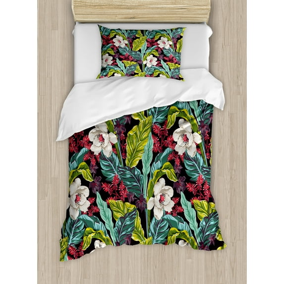 Ambesonne Plant Duvet Cover Sets, Exotic Nature Image, 2-Twin, Multicolor