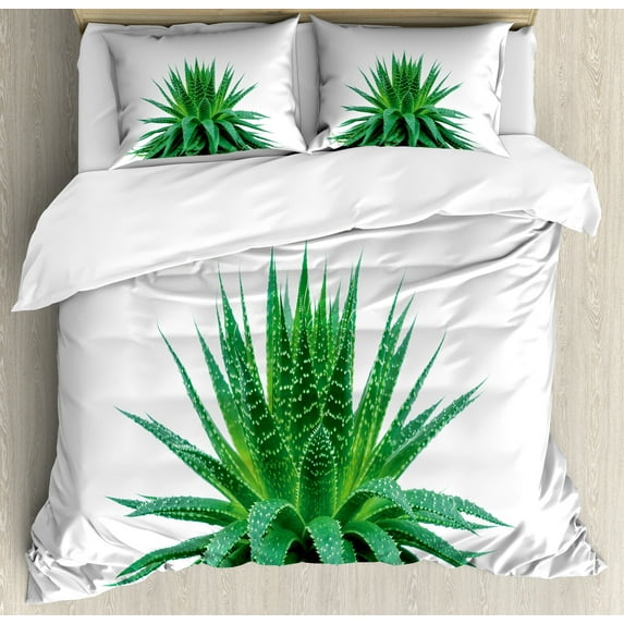 Ambesonne Plant Duvet Cover Sets, Vibrant Aloe Vera, 2-Queen, Fern Green