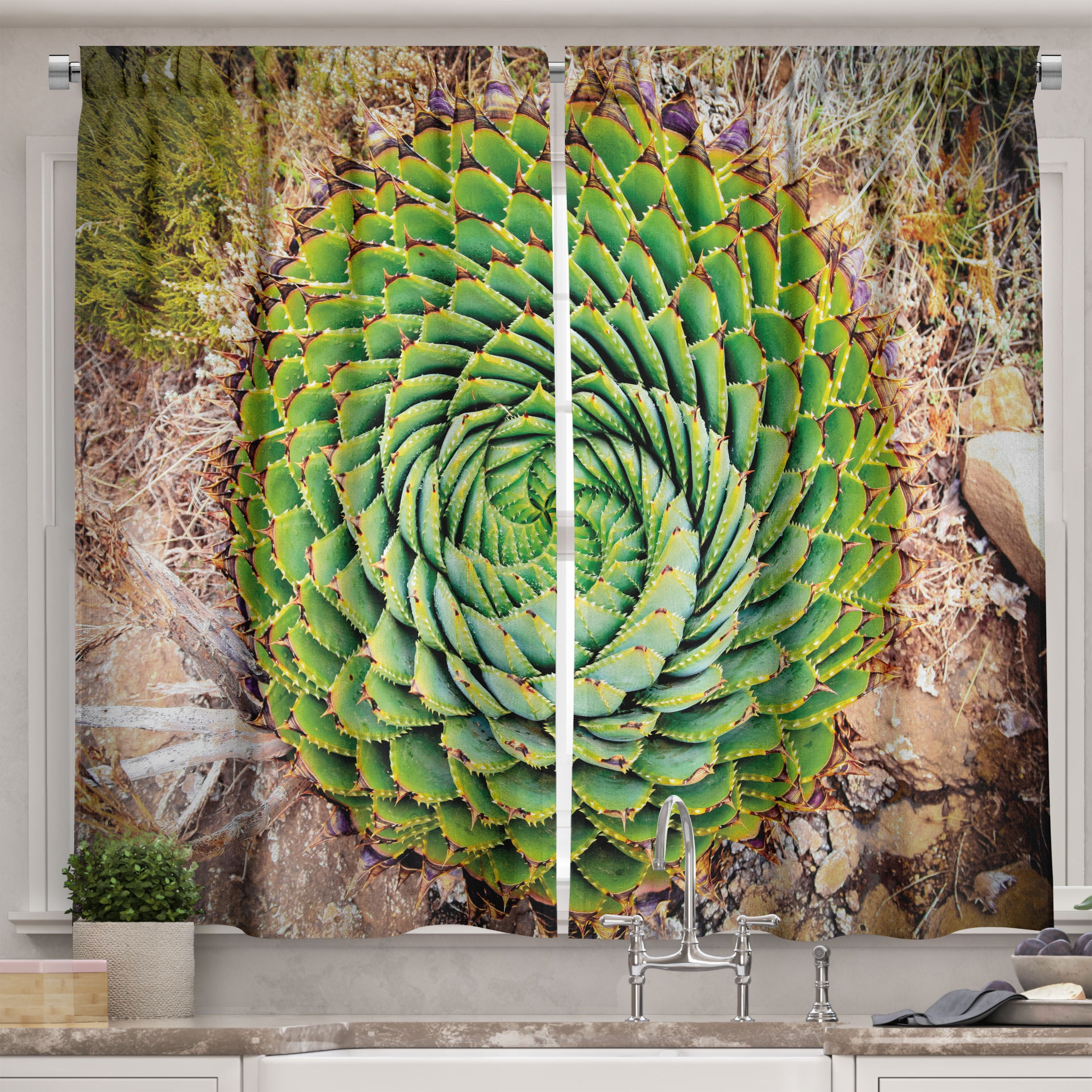 ABAKUHAUS Federe Cuscino Set 2 Pezzi 60x40 Cm - Aloe Vera Polyphylla, Stampa Digitale Fronte/Retro, Microfibra Morbida