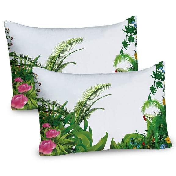 Ambesonne Plant Pillow Sham 2 Pack, Tropical Plants Exotic, 26"x20", Green Multicolor