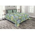 thumbnail image 1 of Ambesonne Plant Quilted Bedspread Set 3 Pcs, Cactus Buds Types Pattern, Queen Size, Green and Blue, 1 of 3