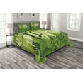 thumbnail image 1 of Ambesonne Plant Quilted Bedspread Set 3 Pcs, Cartoon Rainforest, Queen Size, Forest Green, 1 of 3