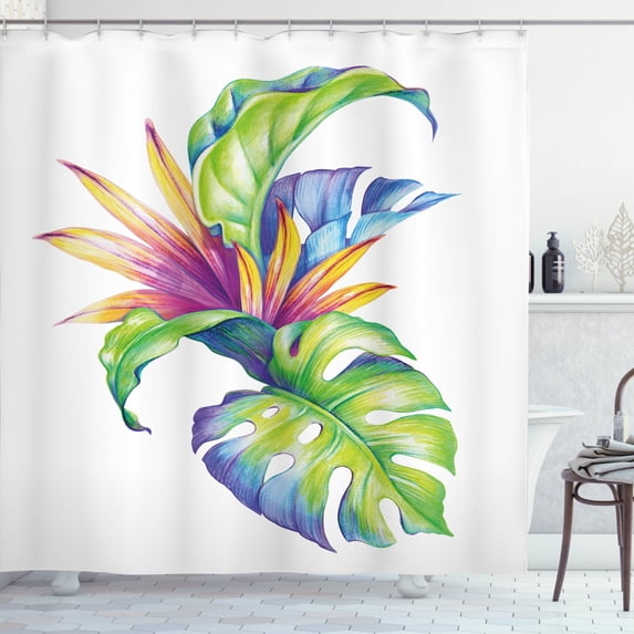 Ambesonne Plant Shower Curtain, Abstract Colored Leaves, 69"Wx84"L, Multicolor