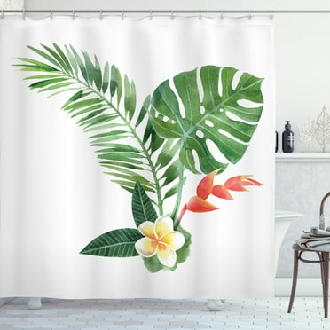 Ambesonne Plant Shower Curtain, Blooming Tropical Fern, 69"Wx70"L, Fern Green Marigold