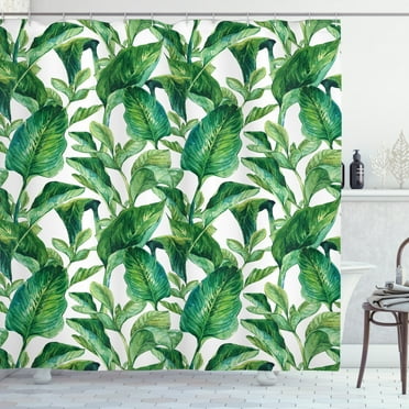 Ambesonne Plant Shower Curtain, Equatorial Leaves, 69"Wx70"L, Green Jade Green