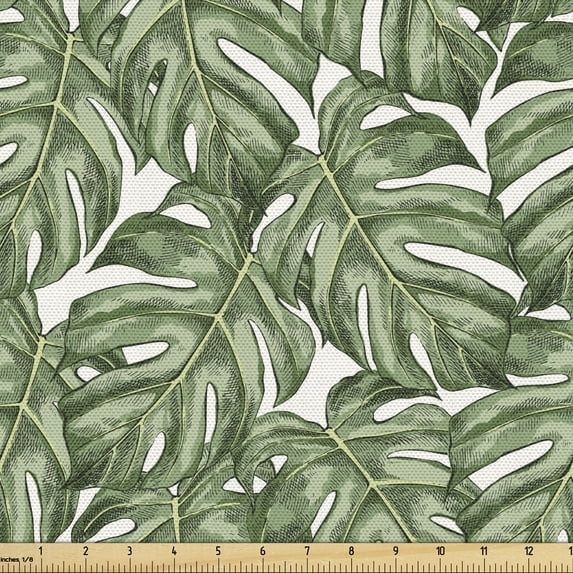 Ambesonne Plant Watercolor Fabric by the Yard Upholstery, Graphical Monstera, 10 Yards, Reseda Green Multicolor