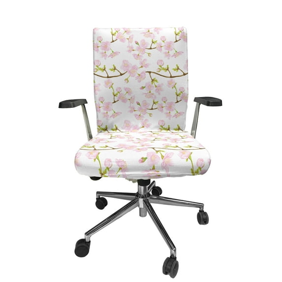 Ambesonne Plant Watercolor Office Chair Cover Stretchable High Back, Japanese Blossoms, Pale Pink Fawn