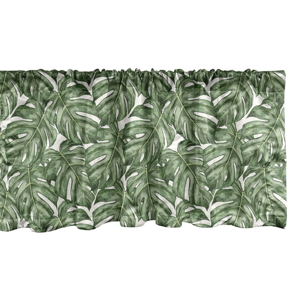 Ambesonne Plant Watercolor Window Valance, Graphical Monstera, 42" x 18", Reseda Green Multicolor