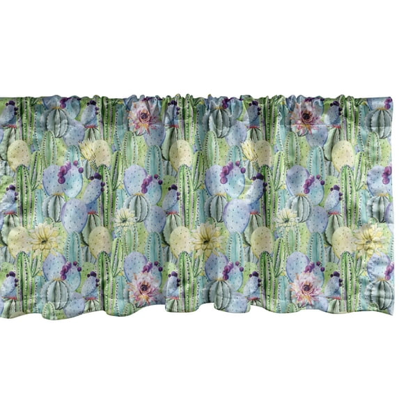 Ambesonne Plant Window Valance, Cactus Buds Types Pattern, 54" X 12", Green and Blue