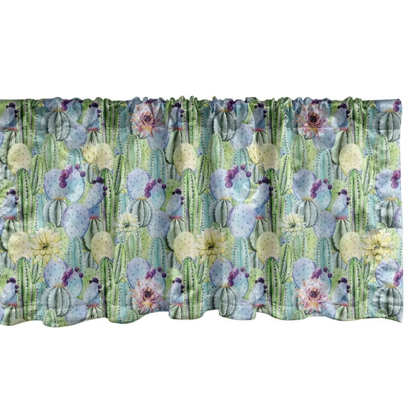 Ambesonne Plant Window Valance, Cactus Buds Types Pattern, 54" X 12", Green and Blue