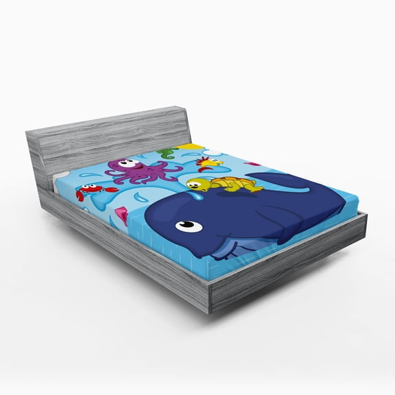 Ambesonne Playroom Fitted Sheet, Marine Animals, Queen Size, Multicolor