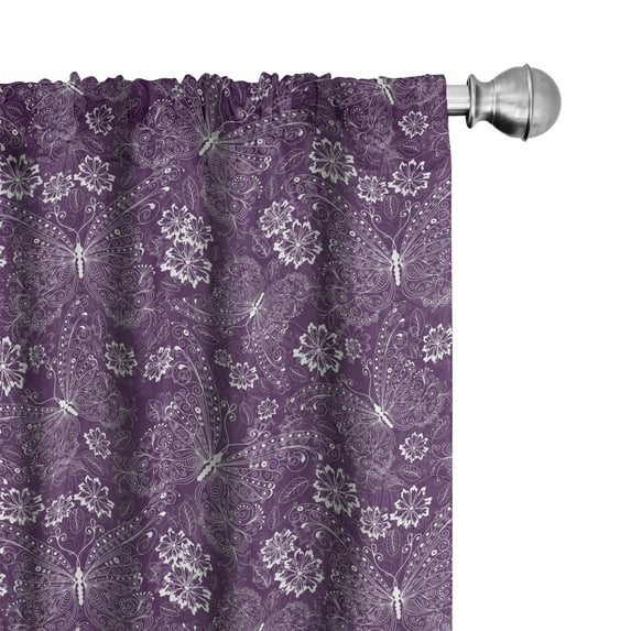 Ambesonne Plum Curtains, Vintage Style Flowers, Pair of 28"x63", White Plum