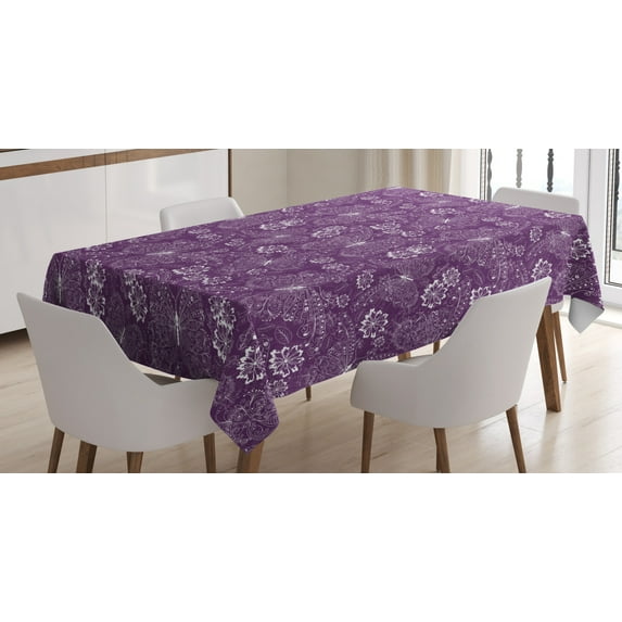 Ambesonne Plum Tablecloth Rectangular Table Cover, Vintage Style Flowers, 60"x90", White Plum