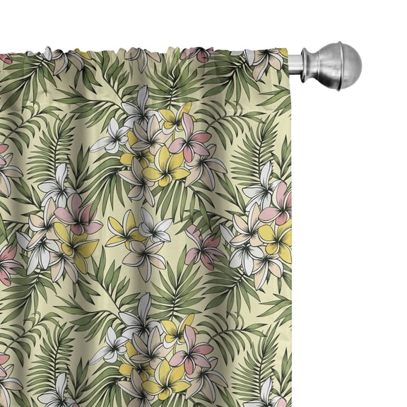 Ambesonne Plumeria Curtains, Hawaiian Exotic Aloha Palm, Pair of 28"x63", Olive Green Pale Yellow