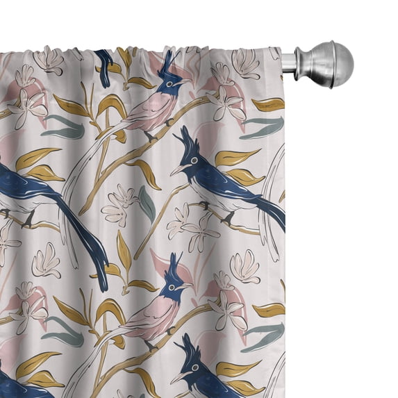 Ambesonne Plumeria Curtains, Pastel Birds on Branches, Pair of 28"x63", Pale Rose and Dark Yellow