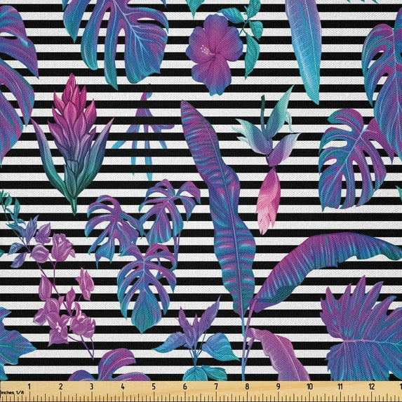 Ambesonne Plumeria Fabric by the Yard Microfiber, Tirppy Psychedelic Forest, 1 Yard, Fuchsia Purple Aqua