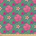 thumbnail image 1 of Ambesonne Plumeria Fabric by the Yard Upholstery, Hibiscus Exotic Summer, 1 Yard, Pink Jade Green Purple, 1 of 5